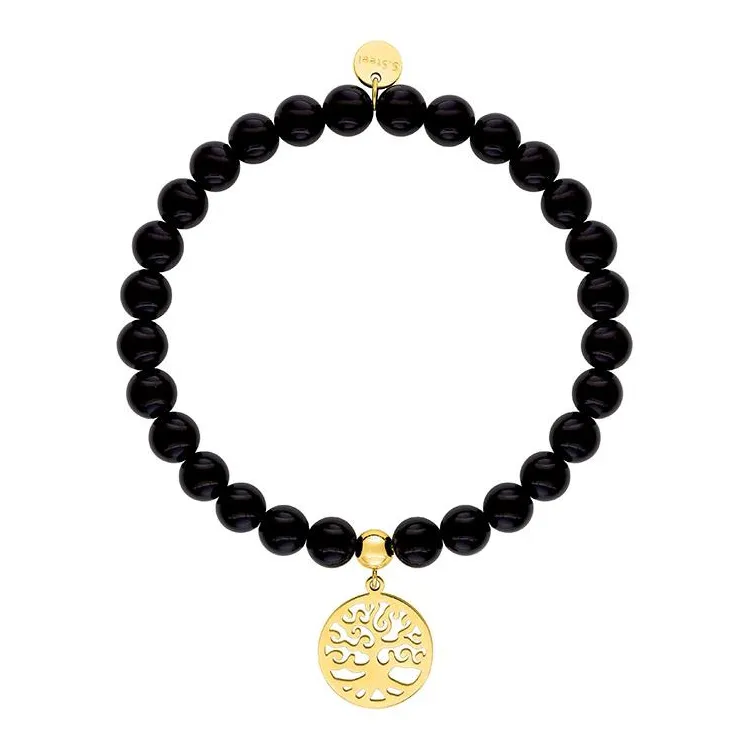 Bracelet agate noire – Acier doré | Bijouly