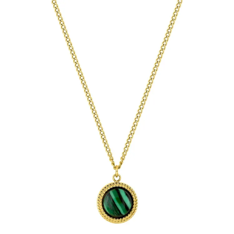 Collier malachite synthétique – Acier doré | Bijouly