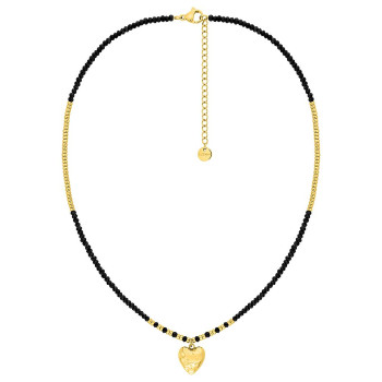 Collier pendentif cœur verre noir – Acier doré | Bijouly