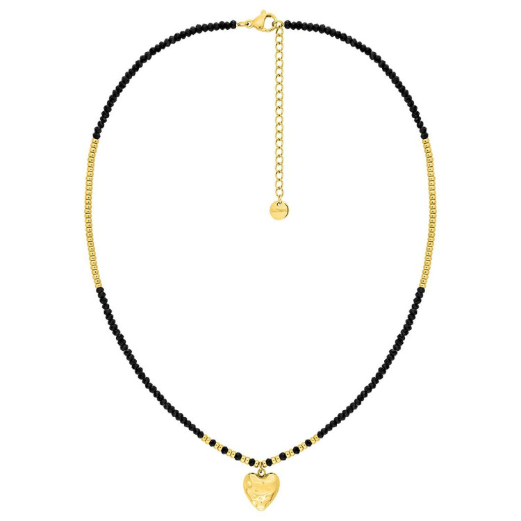Collier pendentif cœur verre noir – Acier doré | Bijouly