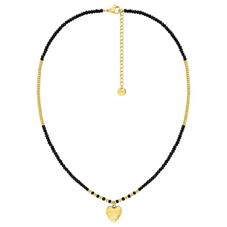 Collier pendentif cœur verre noir – Acier doré | Bijouly