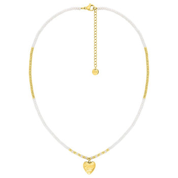 Collier pendentif cœur verre blanc – Acier doré | Bijouly