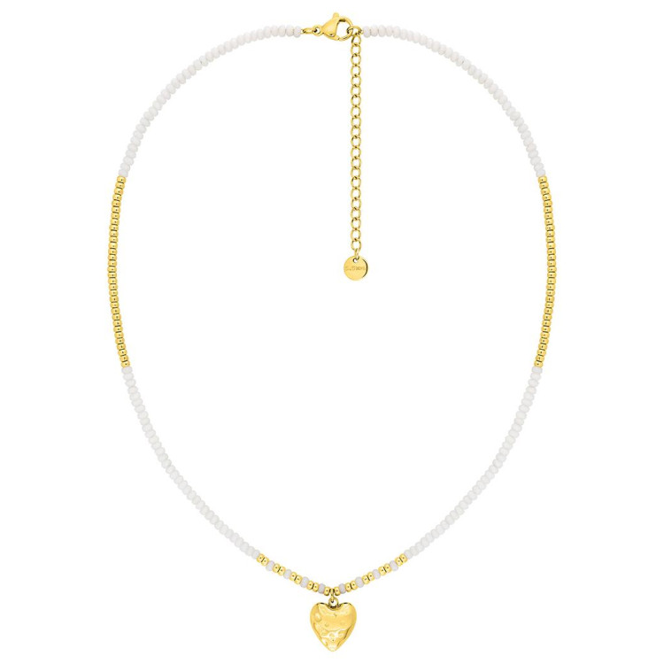 Collier pendentif cœur verre blanc – Acier doré | Bijouly