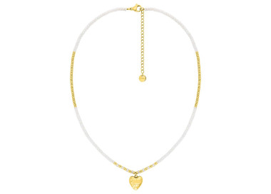 Collier pendentif cœur verre blanc – Acier doré | Bijouly