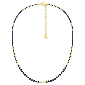 Collier verre bleu et hématite – Acier doré | Bijouly