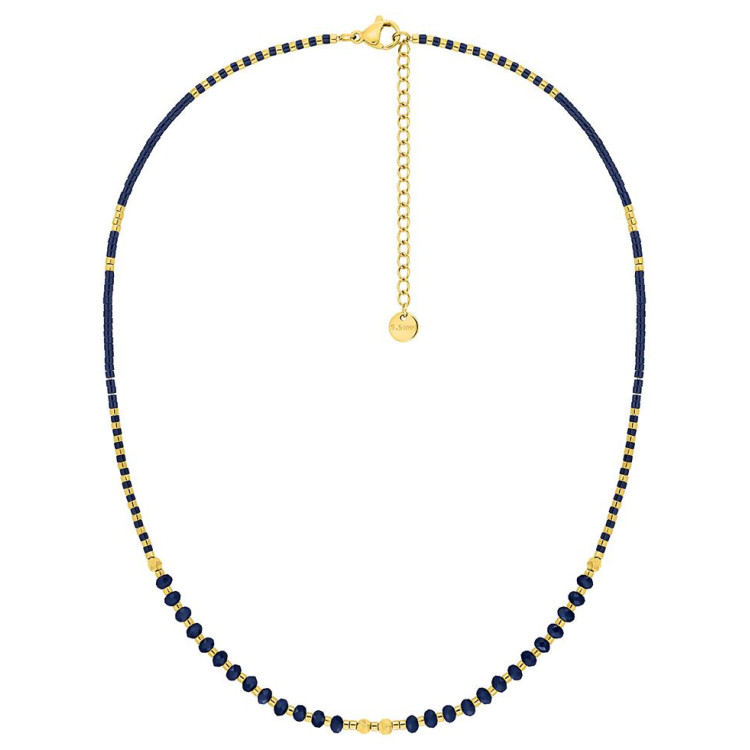 Collier verre bleu et hématite – Acier doré | Bijouly