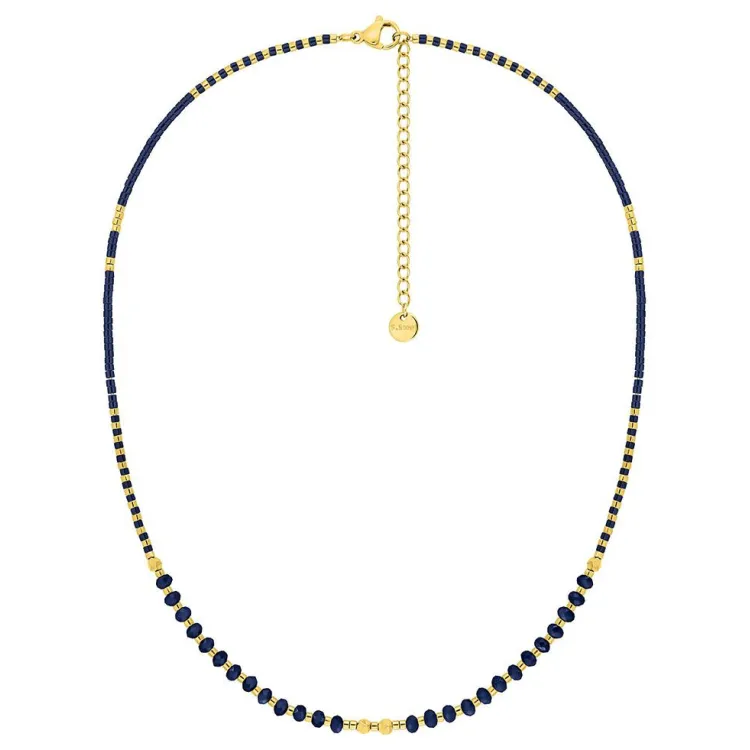 Collier verre bleu et hématite – Acier doré | Bijouly