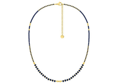 Collier verre bleu et hématite – Acier doré | Bijouly