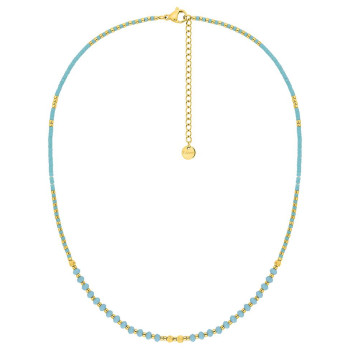 Collier hématite et verre bleu turquoise – Acier doré | Bijouly
