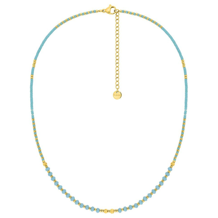 Collier hématite et verre bleu turquoise – Acier doré | Bijouly