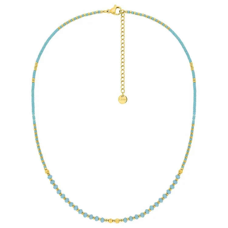 Collier hématite et verre bleu turquoise – Acier doré | Bijouly