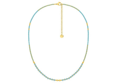 Collier hématite et verre bleu turquoise – Acier doré | Bijouly