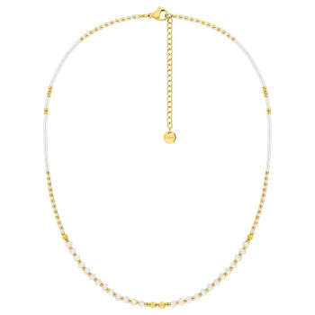 Collier hématite et verre blanc – Acier doré | Bijouly