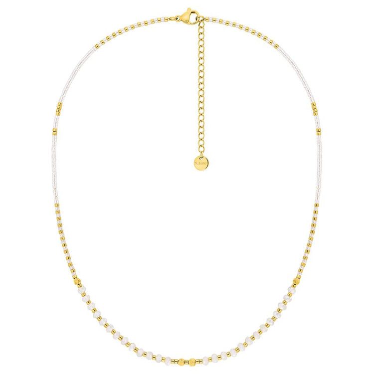 Collier hématite et verre blanc – Acier doré | Bijouly