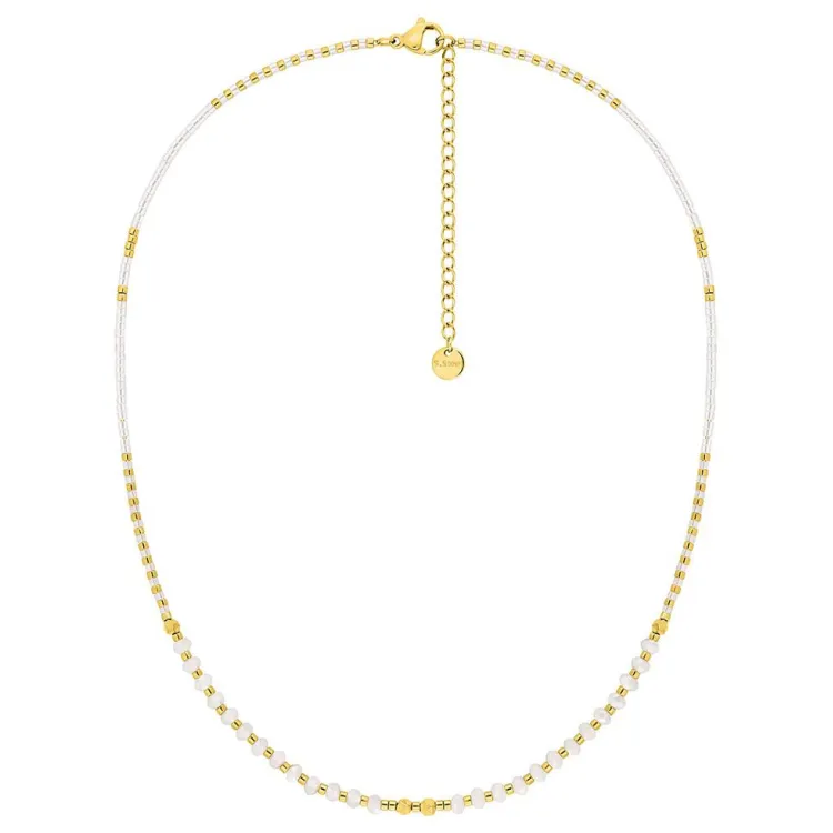Collier hématite et verre blanc – Acier doré | Bijouly