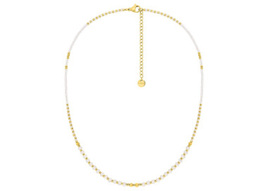 Collier hématite et verre blanc – Acier doré | Bijouly
