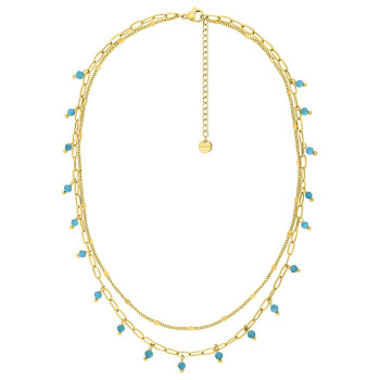 Collier turquoise synthétique – Acier doré | Bijouly