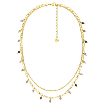 Collier tourmaline rose – Acier doré | Bijouly