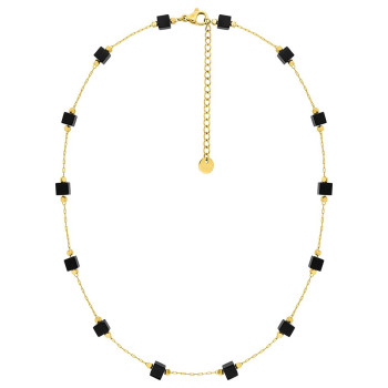 Collier agate noire et hématite – Acier doré | Bijouly
