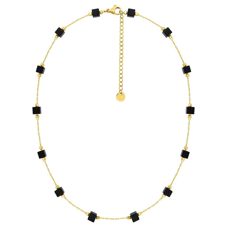 Collier agate noire et hématite – Acier doré | Bijouly