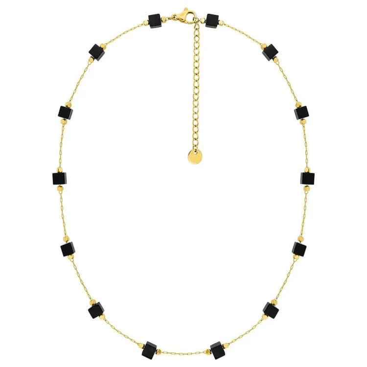 Collier agate noire et hématite – Acier doré | Bijouly