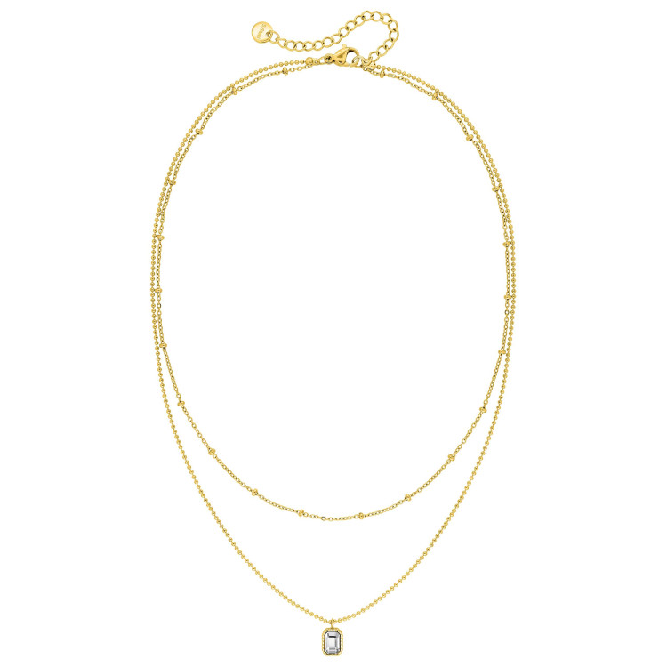 Collier verre blanc – Acier doré | Bijouly
