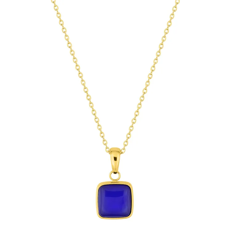 Collier agate bleue teintée – Acier doré | Bijouly