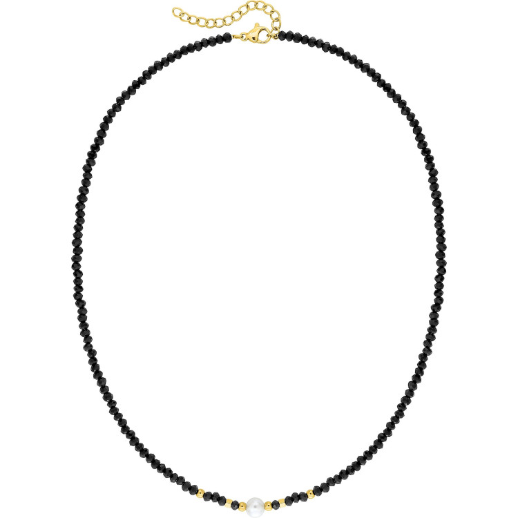 Collier verre noir teinté – Acier doré | Bijouly