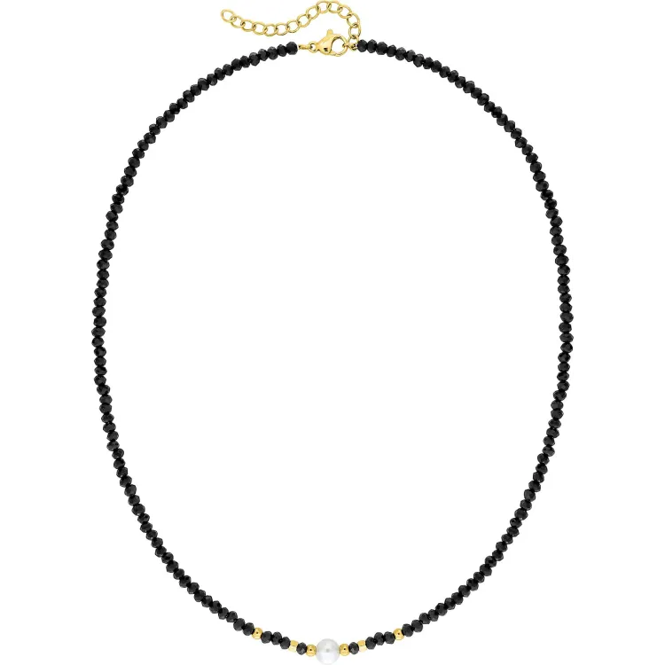Collier verre noir teinté – Acier doré | Bijouly
