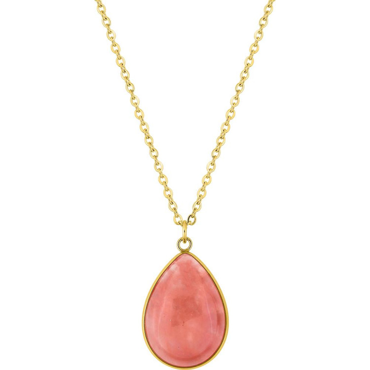 Collier jade rouge teinté – Acier doré | Bijouly