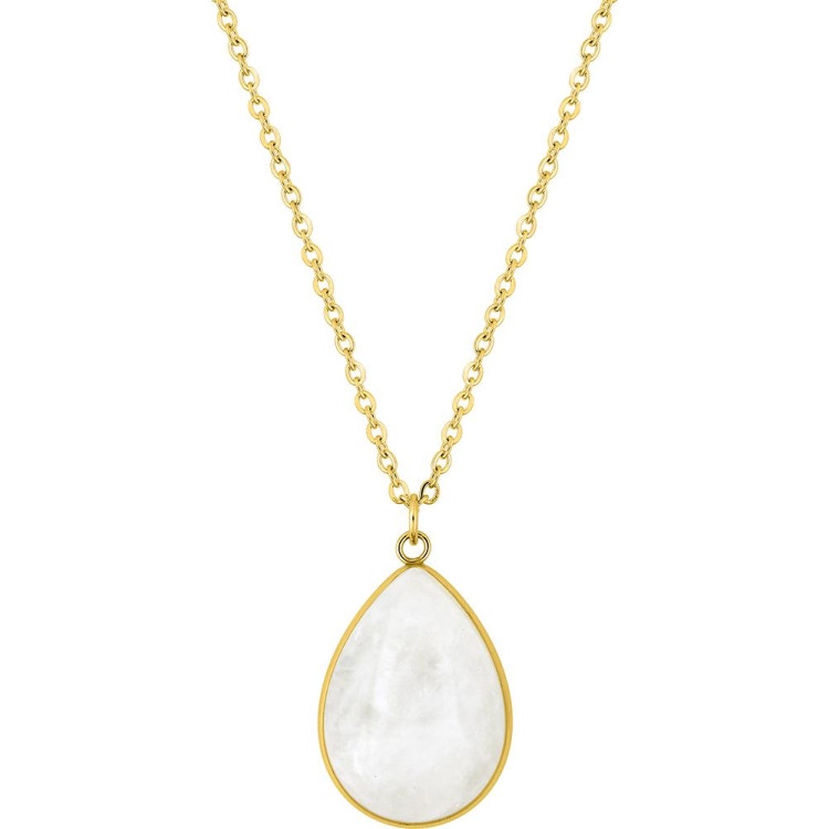 Collier jade blanc – Acier doré | Bijouly