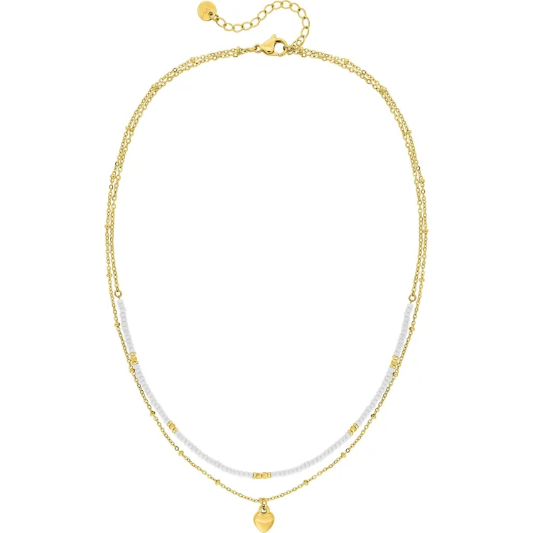 Collier verre blanc – Acier doré | Bijouly