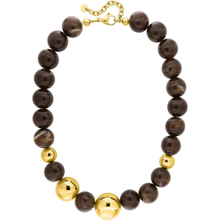 Collier acrylique marron – Acier doré | Bijouly