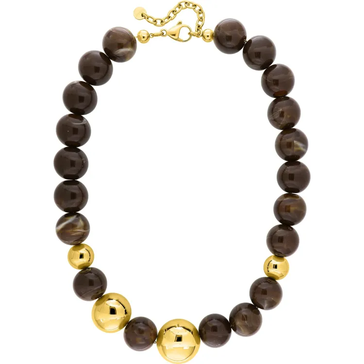 Collier acrylique marron – Acier doré | Bijouly