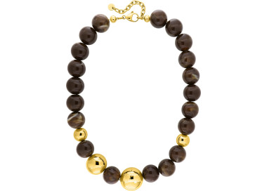 Collier acrylique marron – Acier doré | Bijouly