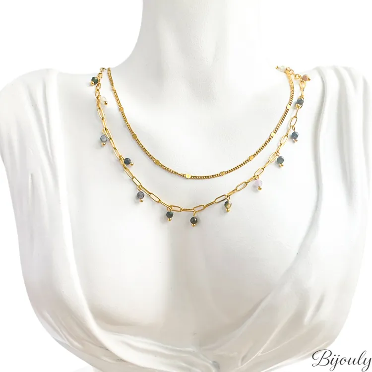Collier tourmaline rose – Acier doré | Bijouly