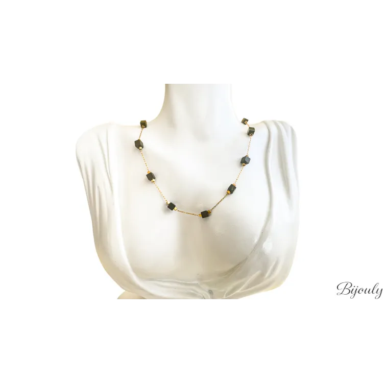 Collier agate noire et hématite – Acier doré | Bijouly