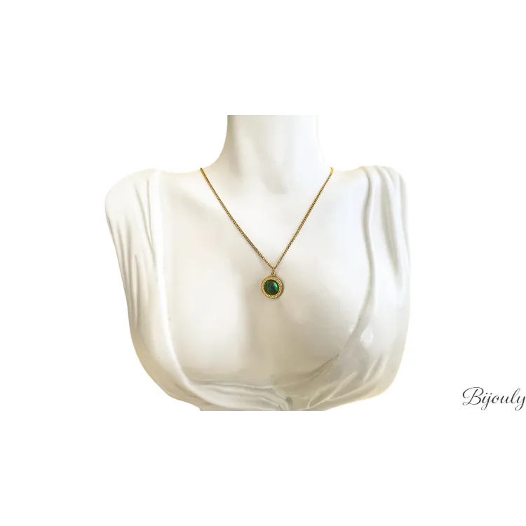 Collier malachite synthétique – Acier doré | Bijouly