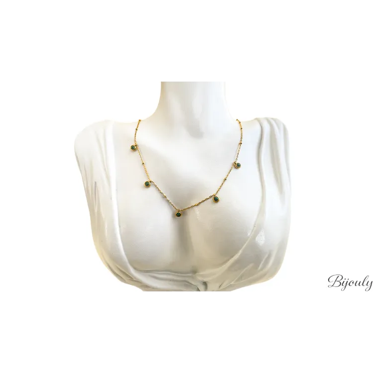 Collier malachite synthétique – Acier doré | Bijouly
