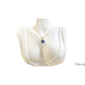 Collier agate bleue teintée – Acier doré | Bijouly
