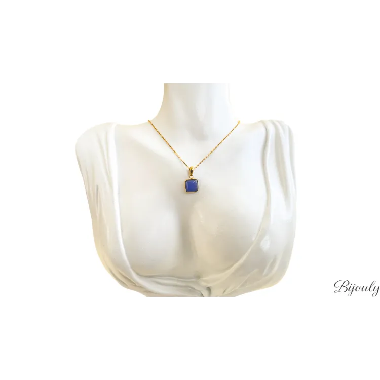 Collier agate bleue teintée – Acier doré | Bijouly
