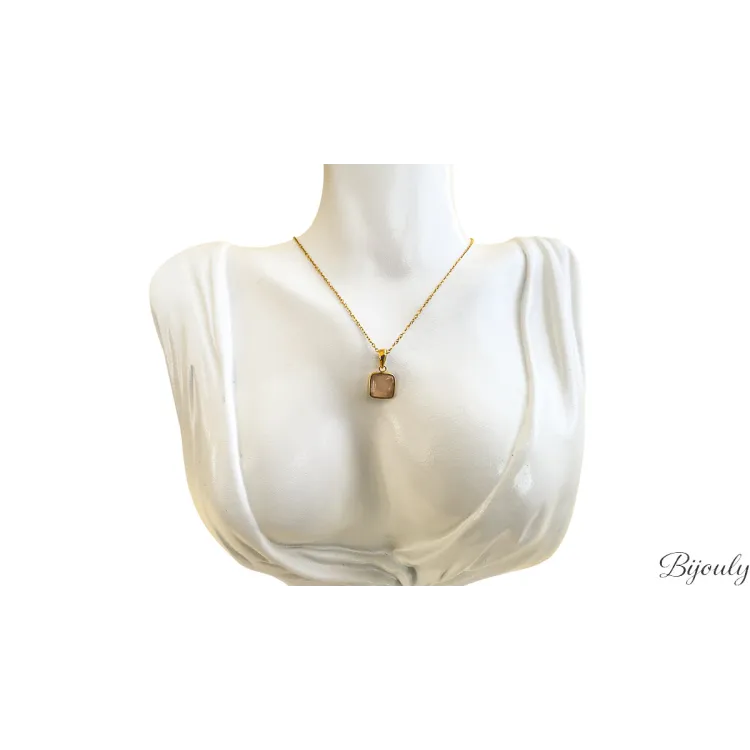 Collier quartz rose – Acier doré | Bijouly