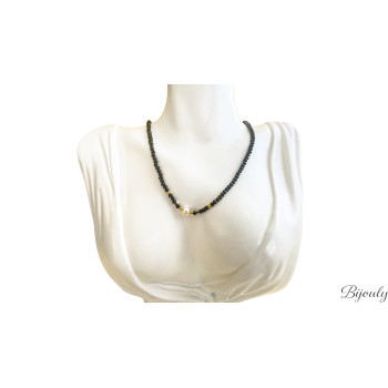 Collier verre noir teinté – Acier doré | Bijouly