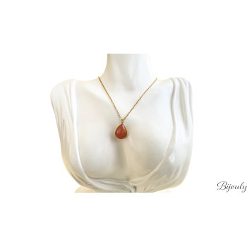 Collier jade rouge teinté – Acier doré | Bijouly