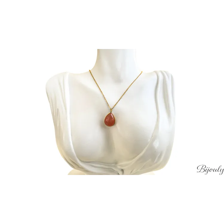 Collier jade rouge teinté – Acier doré | Bijouly