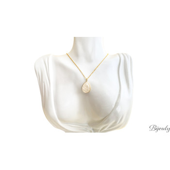 Collier jade blanc – Acier doré | Bijouly