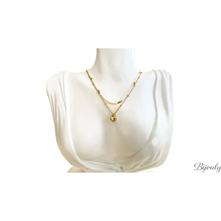 Collier verre blanc – Acier doré | Bijouly