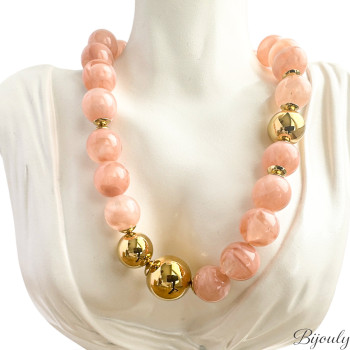 Collier acrylique rose – Acier doré | Bijouly