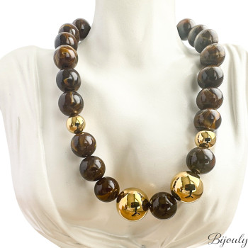 Collier acrylique marron – Acier doré | Bijouly