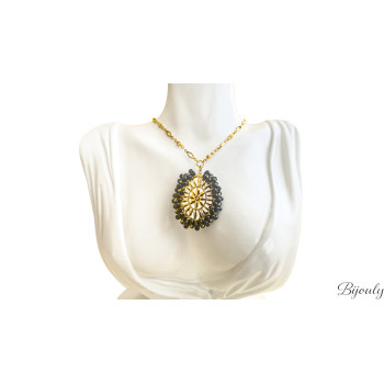 Collier cristal blanc et verre – Acier doré | Bijouly